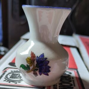 Charming Floral White Vase with Blue Rim